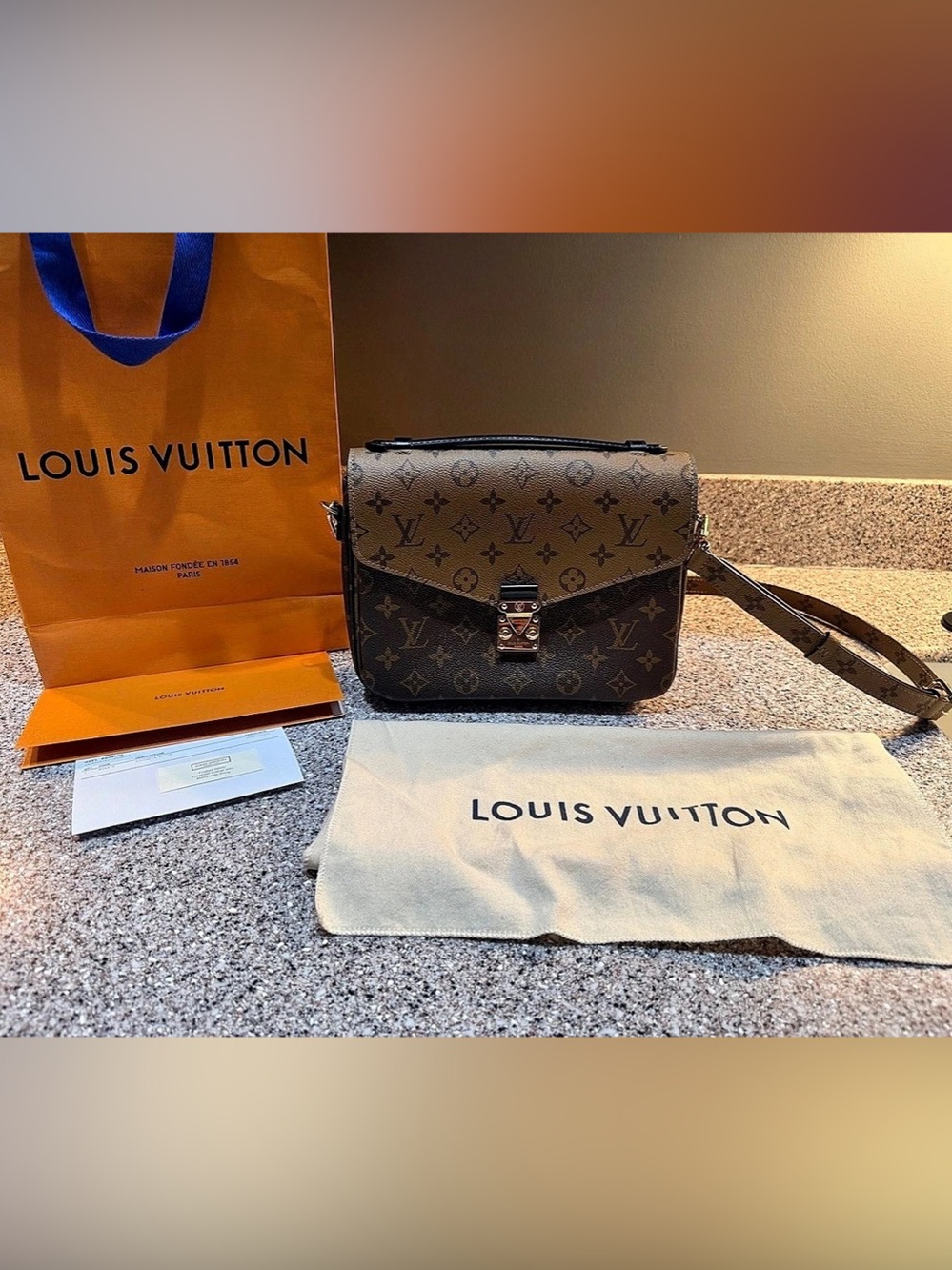 Louis Vuitton Pochette Métis MM Monogram Reverse Crossbody Brown & Tan